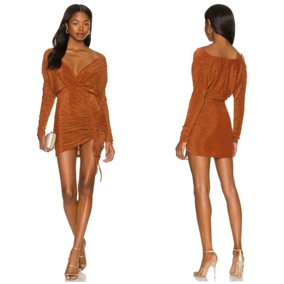SUPERDOWN Genia Off The Shoulder Dress In Mocha - Picture 1 of 4